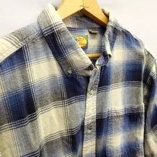 Bass Pro Shop Flannel Long Sleeve Button Down Shirt Mens Size L Blue Tan