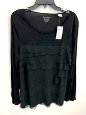 Chicos Top Womens XL 3 Black Layered Ruffled Scoop Neck Long Sleeve Blouse