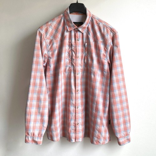 Orvis Trout Bum Shirt Mens sz L Plaid Vented Western Yoke Vertical Zip Pockets