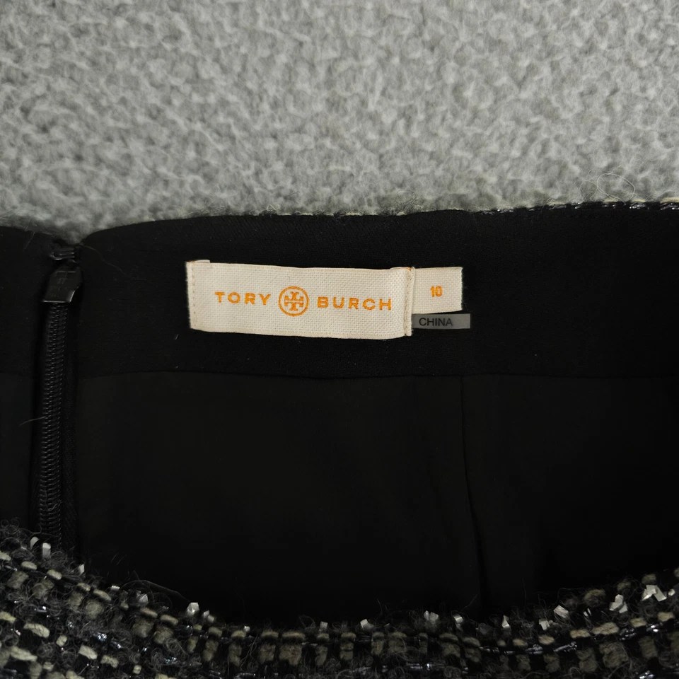Tory Burch Skirt Womens 10 Gray Black Metallic Tweed Wool Alpaca Mohair Blend - Image 3 of 4