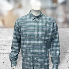 LL Bean White Green Blue Plaid Button Down Traditional Fit Men’s Shirt LG Reg