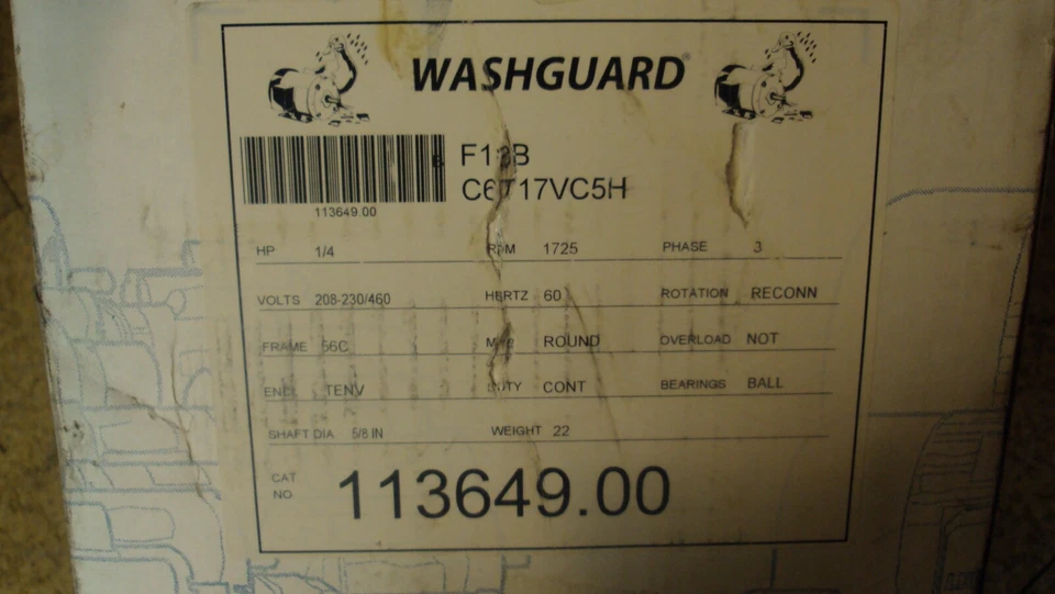 Leeson 113649.00 Washguard Motor C6T17VC5H 1/4 HP 3 Phase 1725 RPM 208/230/460 V - Image 4 of 4