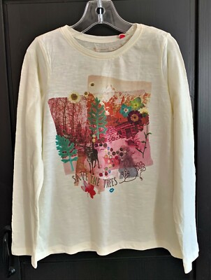 Cakewalk Girls Cream White Long Sleeve Tee Shirt Top, Size 7/8 (122/128)