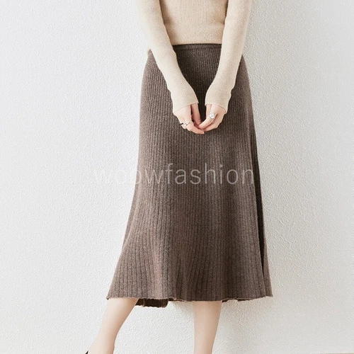Women 100% Cashmere Wool Skirt Elastic Stretchy Flowly A-Line Midi Long Skirt - Bild 14 von 21