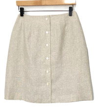 TALBOTS BEIGE 100 IRISH LINEN LINED SKIRT, FULL BUTTON FRONT, SIZE 6