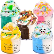 Cloud Slime Kit 5 Pack, with Peachybbies Rainbow Lemon Coffee Slime Charms, DIY 