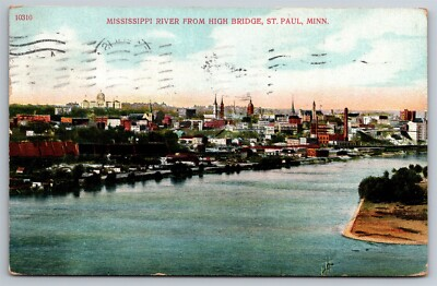 #ad Mississippi River From High Bridge Cityscape St Paul MN C1909 Postcard S18 $12.50