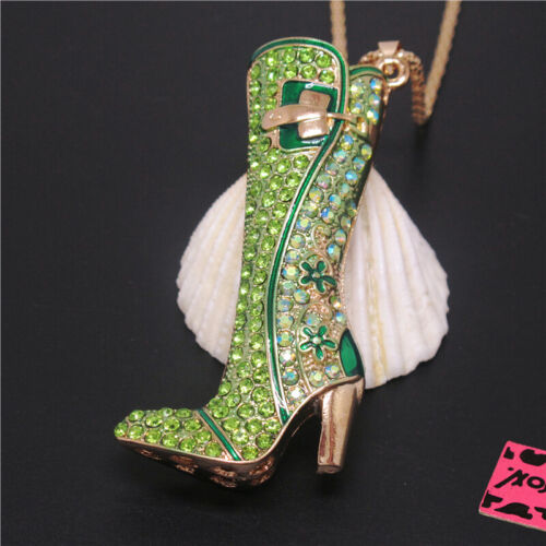 New Green Bling Women's Boots Crystal Holiday gifts Pendant Women Necklace - Picture 1 of 4