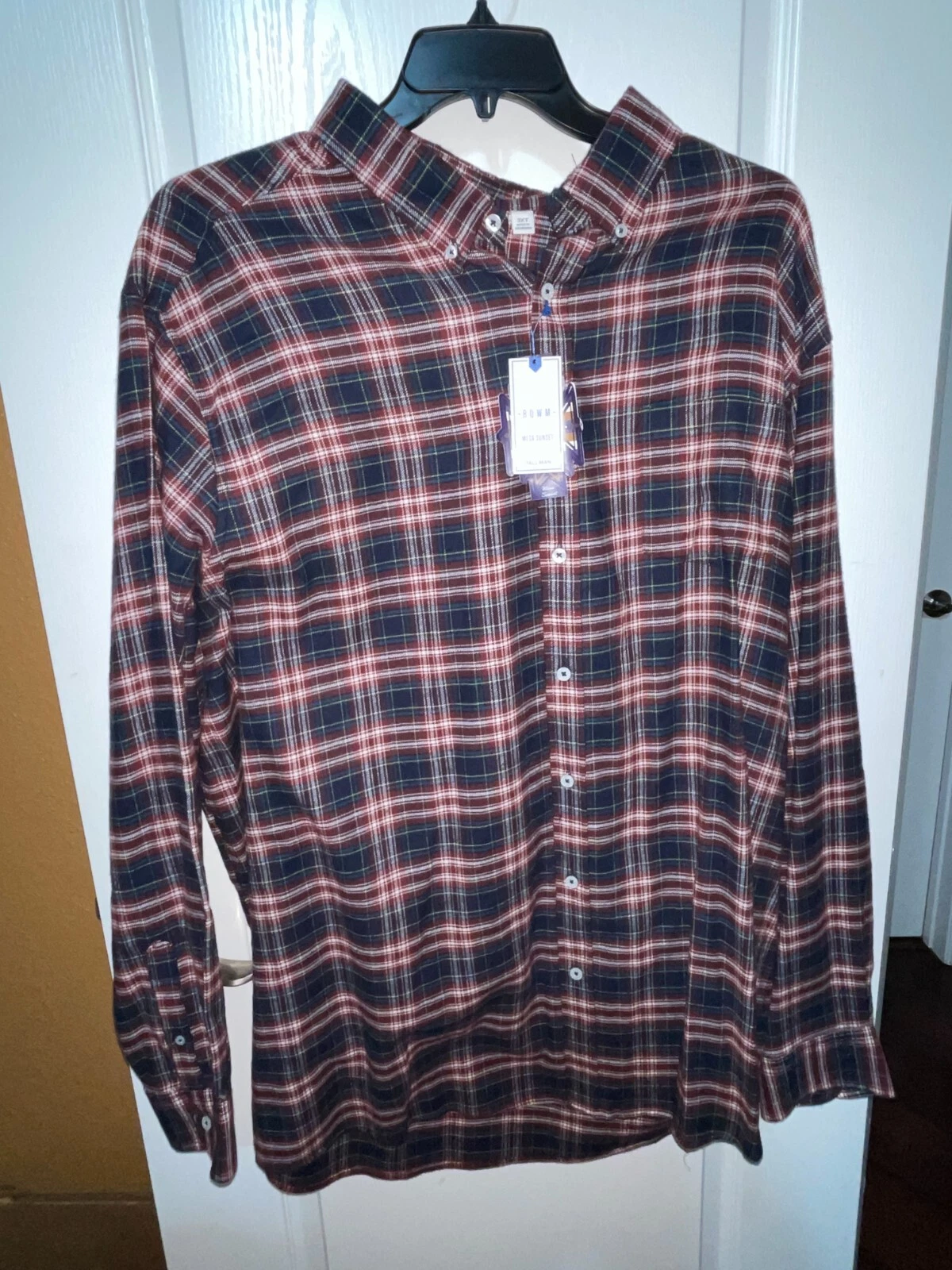 ROWM Mens Mesa Sunset Shirt Red + Blue Flannel Long Sleeve Size 3XT (NWT)