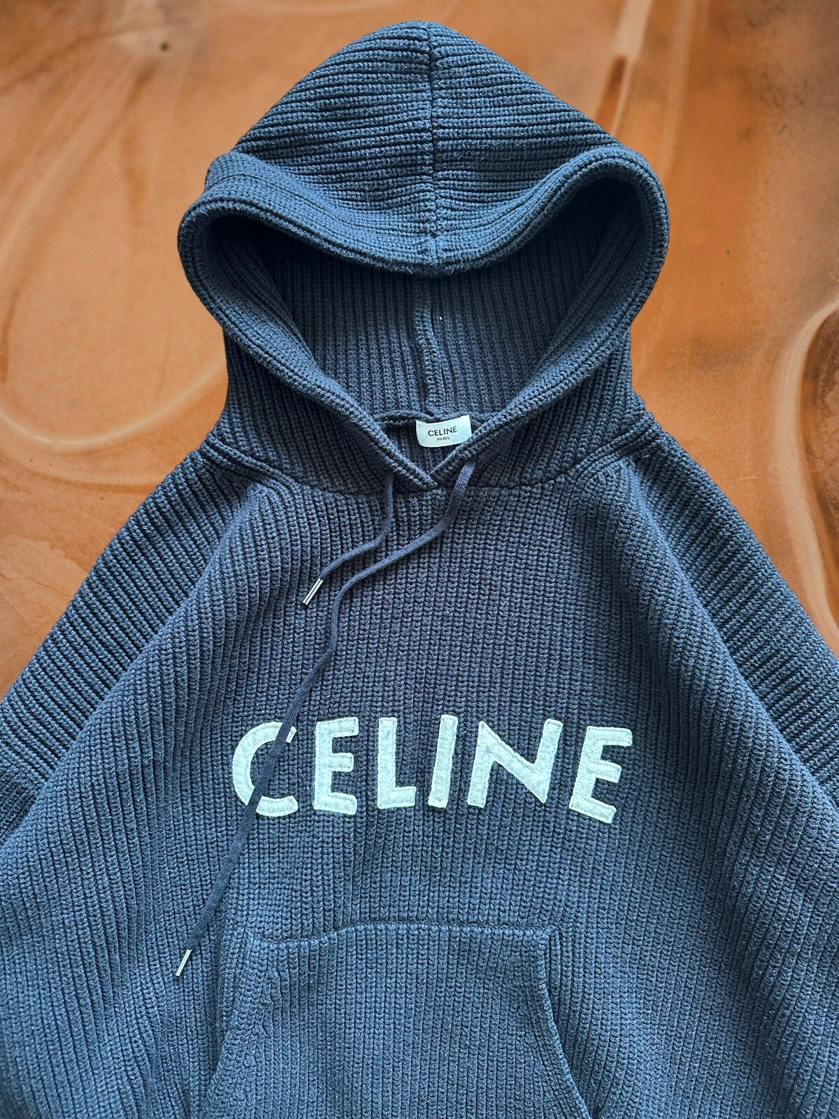 Rare CELINE Loose Knit Ribbed Wool Sweatshirt Hoodie Black/White - Medium |  eBay