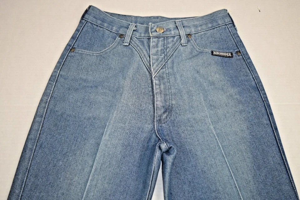 Vintage Jeans Roughrider Size W26 L31 80s Blue High Waist Fading Made USA - Image 3 of 4