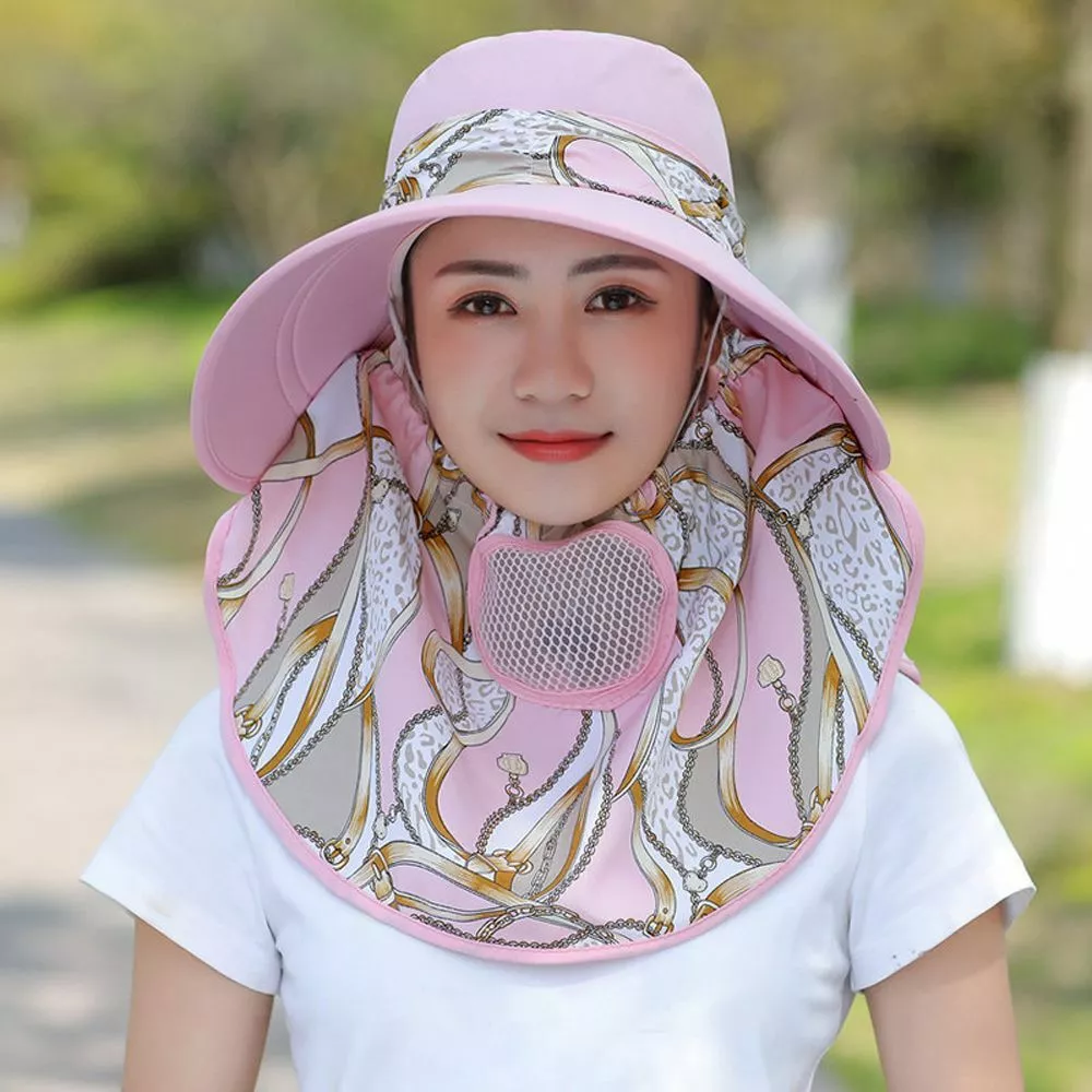 With Neck Flap Women Sun Hat Flower Print Bucket Hat Summer UV Protection