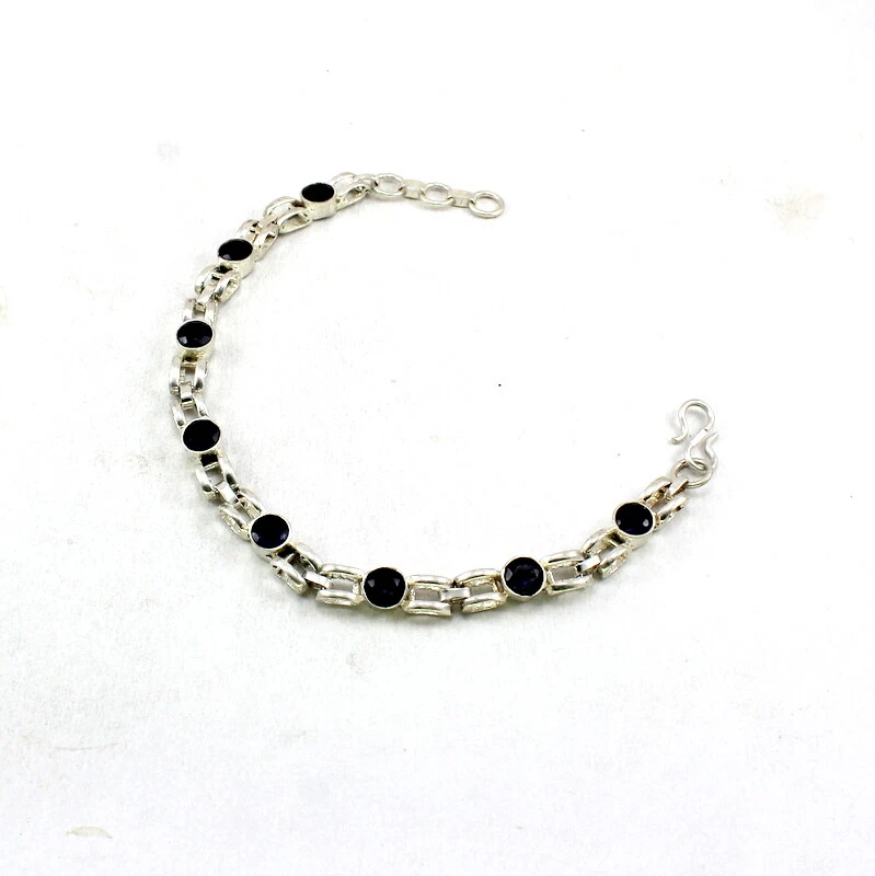 Pulsera Piedras Preciosas Iolita Natural Hecha a Mano Forma Redonda Corte Briolette Joyería Foto 4 de 4