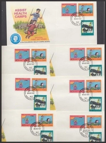 NEW ZEALAND 1987 HEALTH CAMP SET (x7) ILLUSTRATED FDC's (ID:18/D50243)