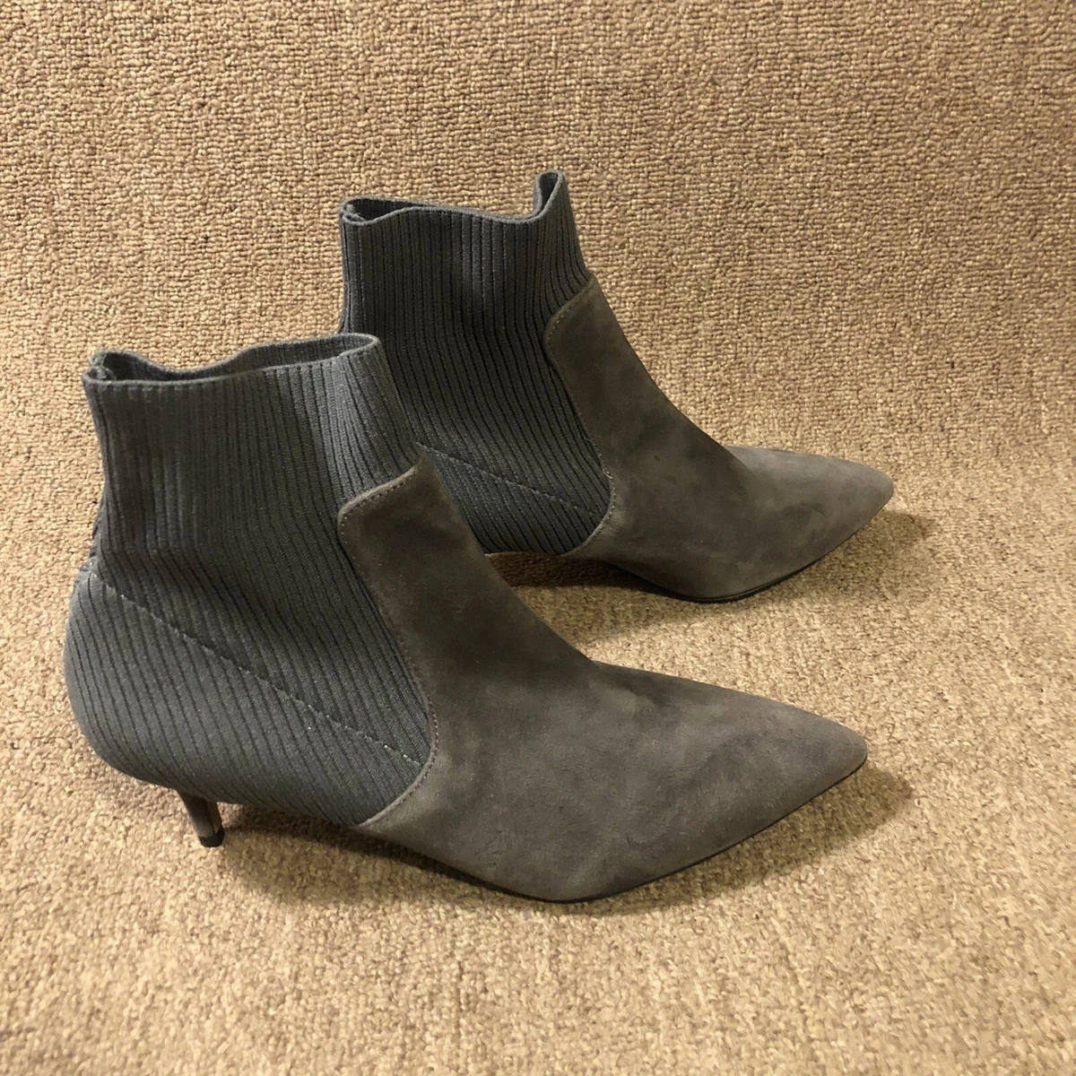 Steven gray suede kitten heel booties keene pointed toe sweater
