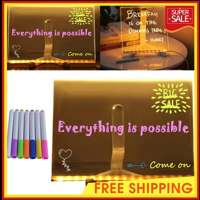 LED Letter Message Board Glow Memo Board Erasable Neon Sign Clear Writing Board