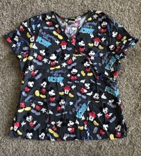 Disney Mickey Mouse Scrub Top Womens Gray Short Sleeve Medical Nursing Large