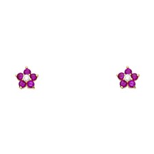 14k Yellow Gold Purple CZ Flower Screw Back Stud Earrings Womens Girls  Baby