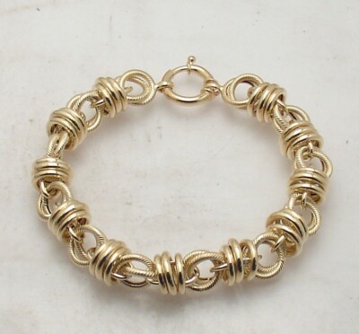 8'' Unique Elegant Textured Multi Rolo Circle Link Bracelet Real 14K Yellow Gold