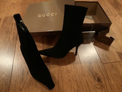 Gucci booties Black Suede, Sz 38 1/2 EU - 8 - 8 1/2 US - Made In Italy
