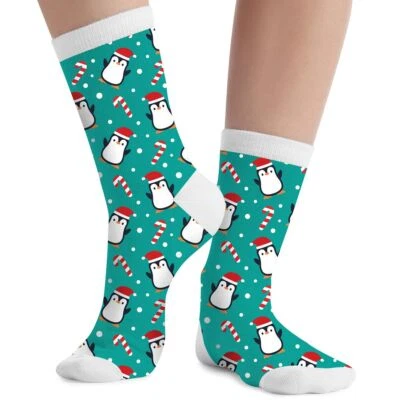 GUIRMA Weihnachtssocken Türkis Zuckerstangen Pinguine für Kinder & Erwachsene Gr. 22-48