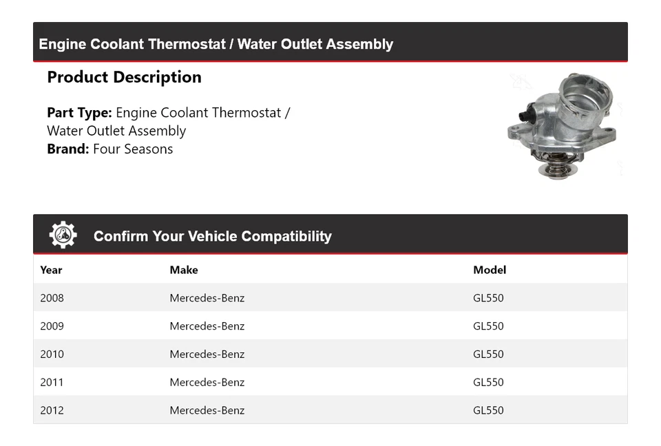 Conjunto de termostato/salida de agua para Mercedes-Benz GL550 2008-12 4 estaciones Foto 2 de 4