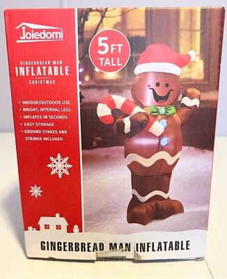 Joiedomi 5FT Christmas Inflatable Gingerbread Man Gift With LED Light Up Decor