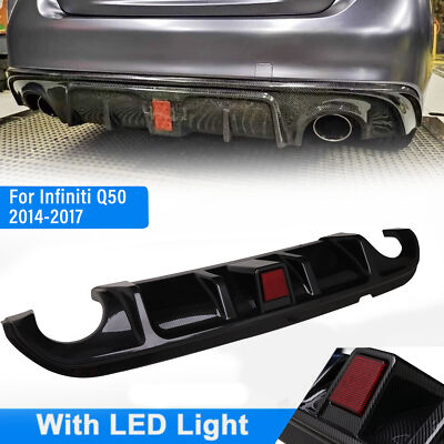 Rear Bumper Diffuser Lip For 2014-2017 Infiniti Q50 Carbon Fiber Look w/ Light