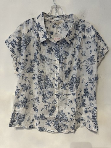 new woman Lucky brand button up blouse size XL short sleeves 100% cotton