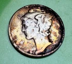 1935 P Silver Mercury Dime, Colorful Rainbow Album Toning--See Video
