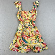 Farm Rio Womens Sz XS Romper Tropical Parrot Feather Beach Boho Peasant Hippie A