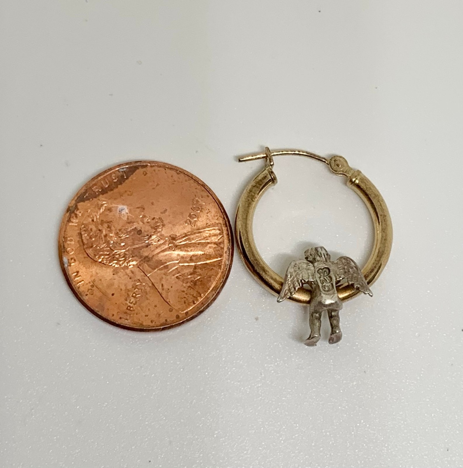 Vintage 14k gold Angel Hoop Earrings 925 sterling… - image 7