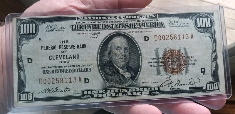 1929 $100 ✨ National Currency ✨ Cleveland Ohio  ✨ STUNNING HUNDRED DOLLAR BILL ✨
