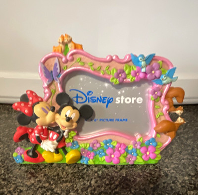 Disney Store Mickey & Minnie Mouse 4x6 Picture Frame Pink Floral