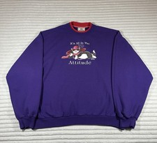 Vintage Morning Sun Top Stitch Cat Sweatshirt Attitude 90s Purple Womens XL