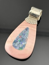 Desert Rose Trading Sterling Silver Pendant Pink w Inlaid Black Opal Mosaic READ