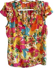 Rose + Olive Womens Blouse Sz L Multicolor Fl...