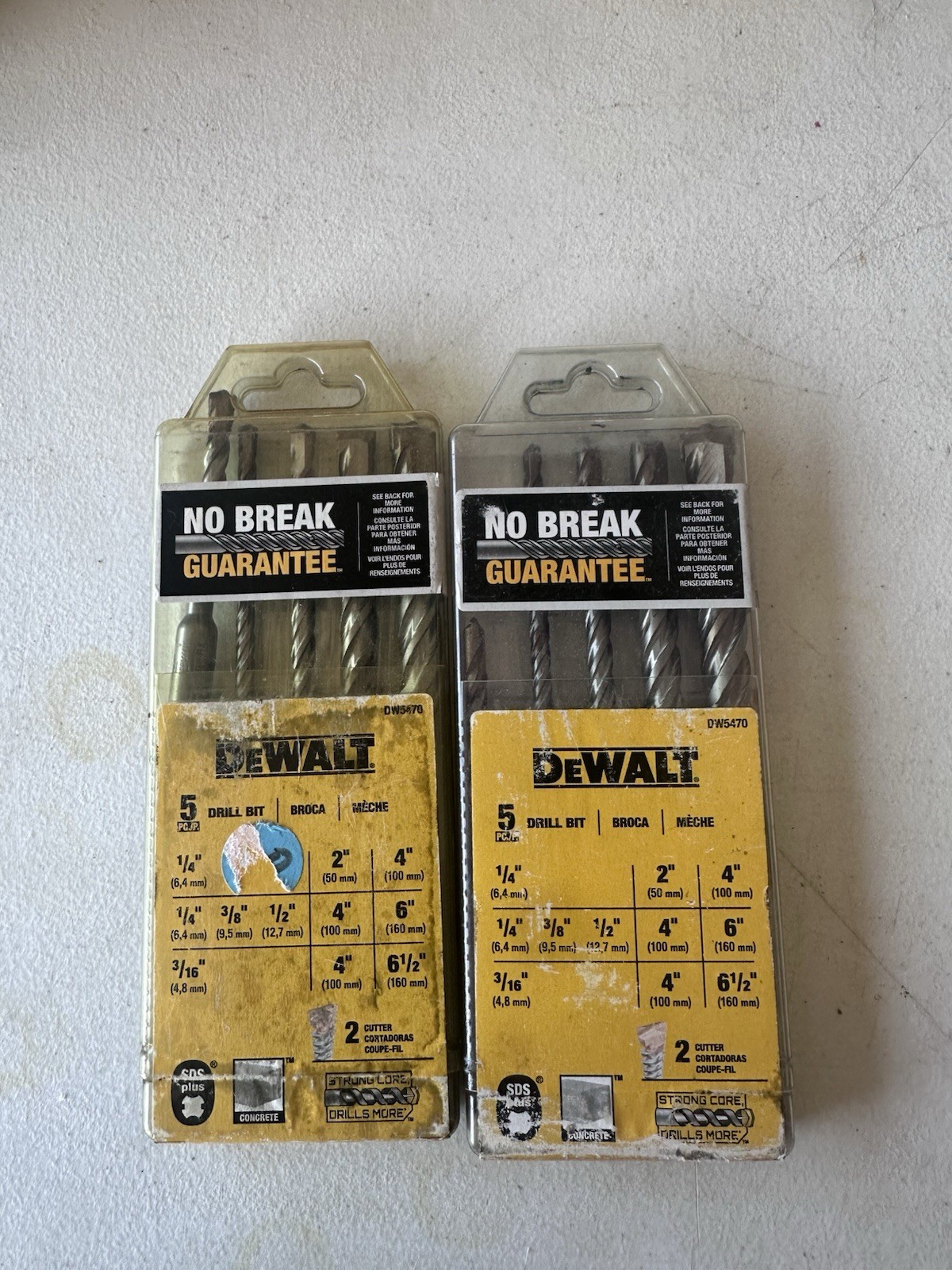 Lot Of 2  DEWALT 5-Piece Rock Carbide SDS+ Hammer Bit Set DW5470
