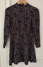 LOFT Floral Mock Neck Mini Dress Sz 0 Black Ditsy Print Long Sleeve Viscose EUC