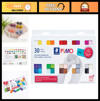 Oven-Bake Polymer Clay Assorted Colors Sampler - 30 x 25g Blocks for Jewelry, Sc
