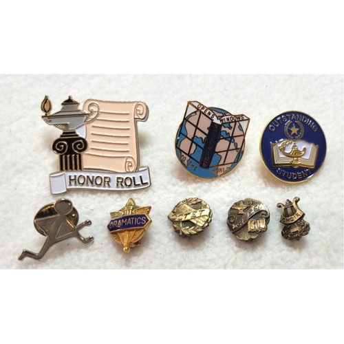 Academic Awards Lapel Pins Lot Honor Roll Reading Track Drama Octet Glee Choir