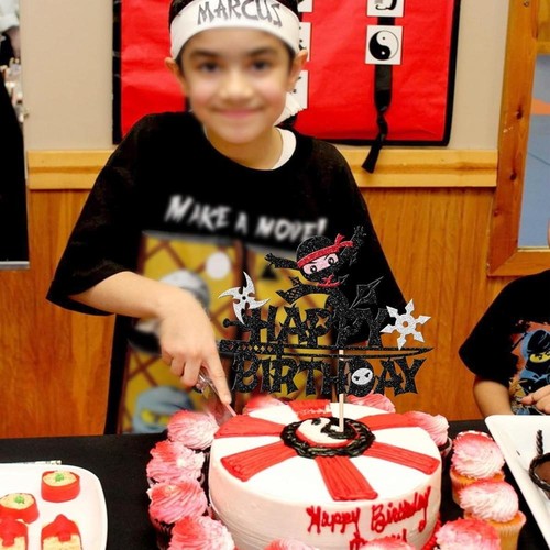 1 Pack Ninja Happy Birthday Cake Topper Black Glitter Ninja Cake Toppers Martial - Picture 5 of 7