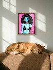 Original Modern Pinup Pop Art 8x10 Blue Woman Portrait Acrylic Painting Canvas — photo 3