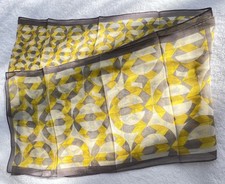 Vintage Louis Quatorze Diamond Pattern Printed Yellow Gray Silk Scarf