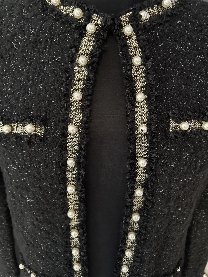 Cárdigan Love Token Negro Brillante Mezcla Lana Detalles Perla Talla M Elegante Otoño Foto 4 de 4