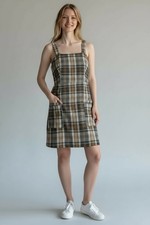 American Eagle Plaid Sleeveless Mini Dress Square Neck Pockets Jumper Size XS
