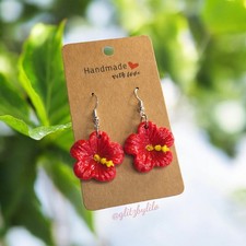 Flor de Maga Puerto Rico Flower Red Hibiscus Dangle Earrings Woman Jewelry