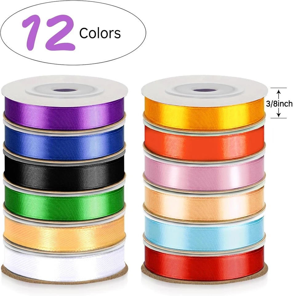 Rainbow Satin Ribbon, 12 Colors 3/8 Inch x 12 Rolls Total 120 Yards, Colorful Ri - Image 3 of 4