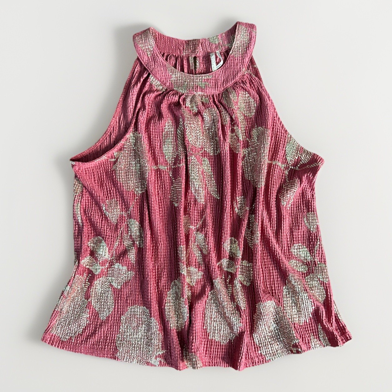Anthropologie Feather Bone Metallic Halter Top Pink Gold Blouse⁠