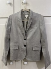 Women s J Crew Schoolboy Linen Blazer Jacket Size 6 Gray Preppy Classic Luxury